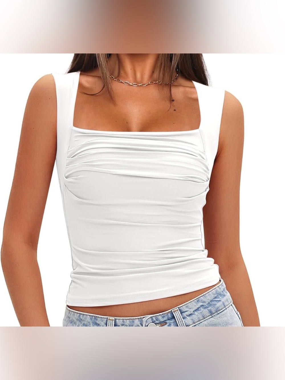 Ruched Tank Tops Built in Bra Summer Double Lined Sleeveless